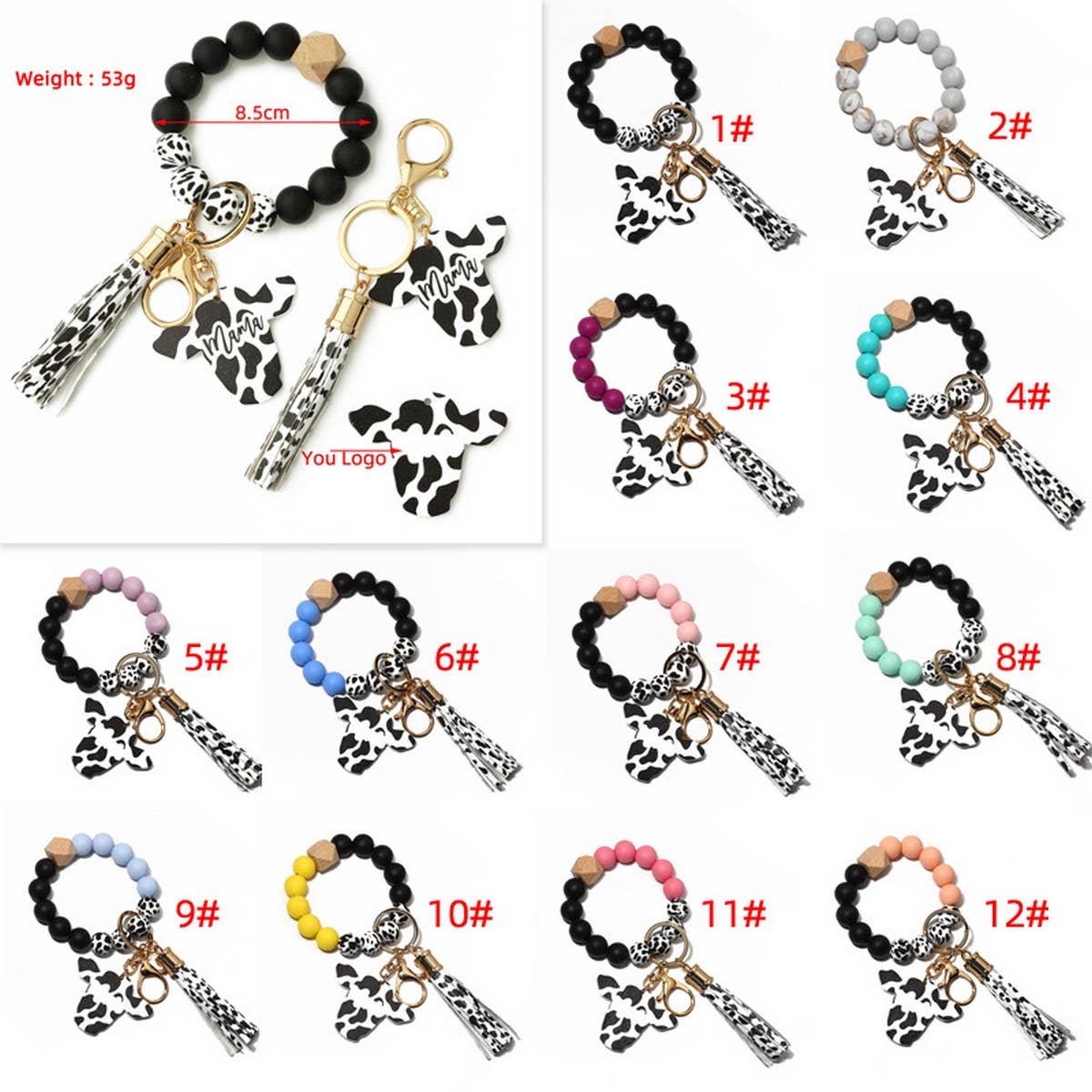 Wooden Bull Head Keychain with Silicone Bead Bracelet_CWMM68