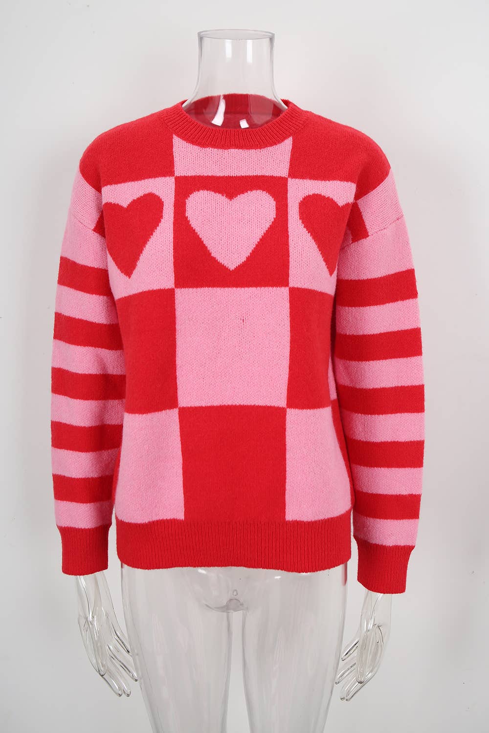 Color check pullover Valentine's Day sweater