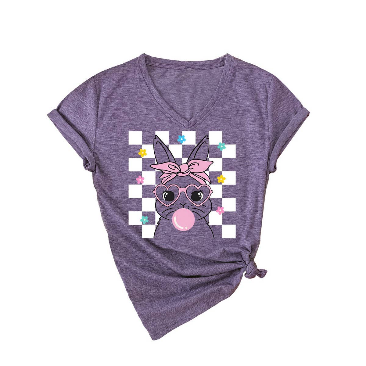 EASTER CUTE BUBBLE BUNNY CASUAL V NECK TEES_CWTTS0811