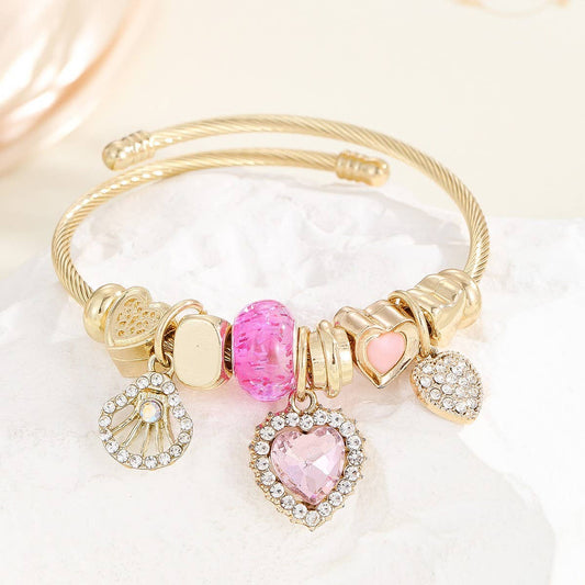 Open Gold Steel Bracelet with DIY Pendant Charm_CWMM8597