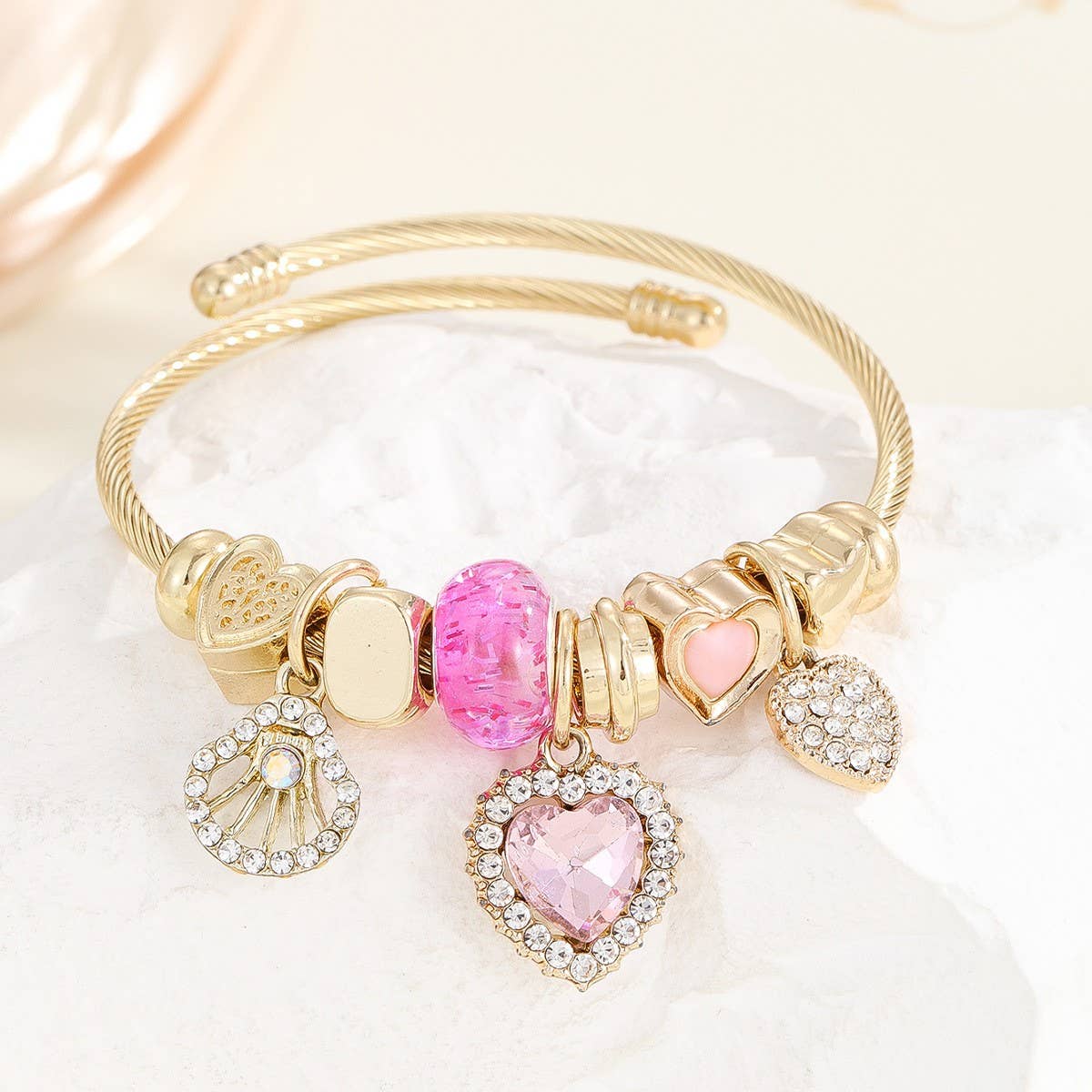Open Gold Steel Bracelet with DIY Pendant Charm_CWMM8597