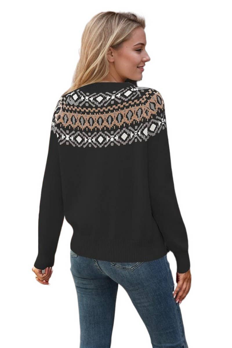 CWOSWL7020_JACQUARD VINTAGE CREW NECK PULLOVER SWEATER