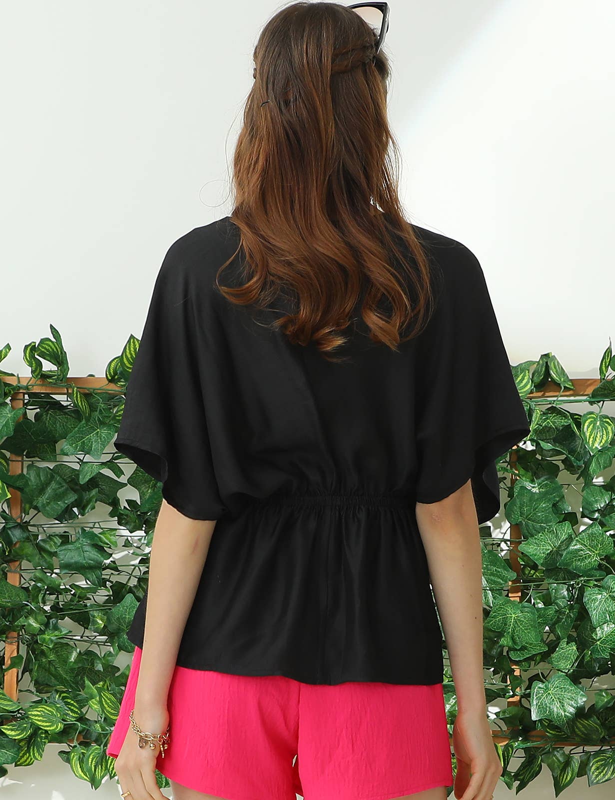 CWTBLS205_V NECK BATWING SLEEVE SLIK BLOUSE TOP