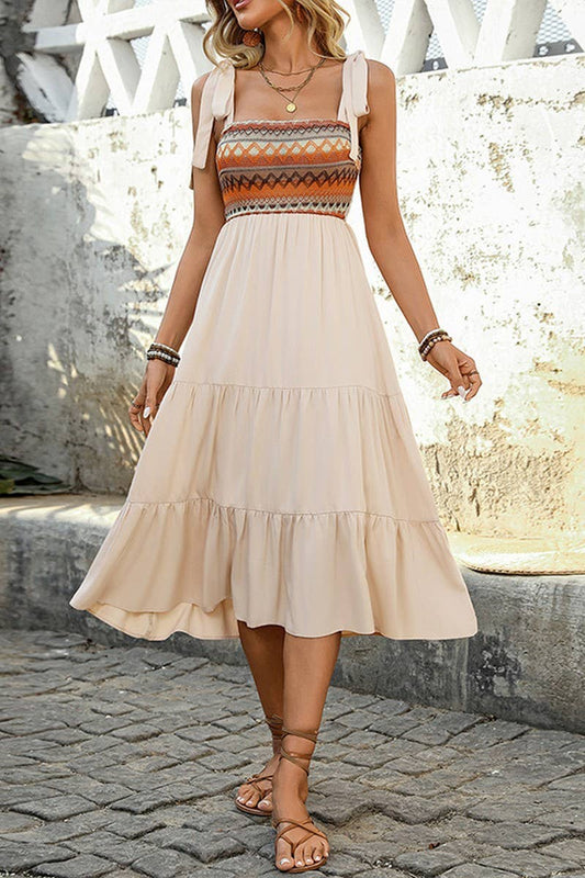 CWDMD4467_ETHNIC STYLE A-LINE SUSPENDER DRESS