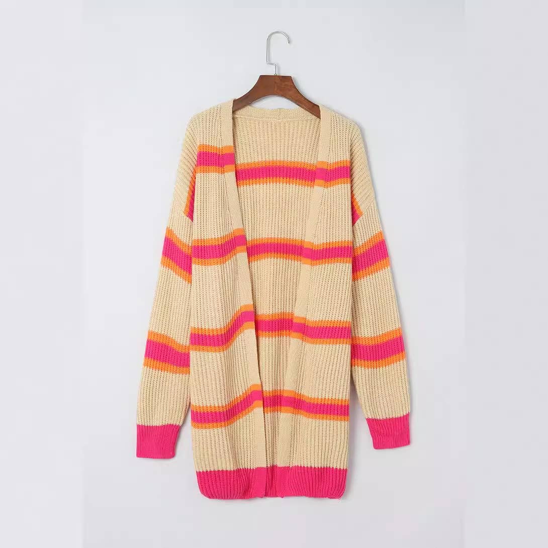 Contrasting color unbuttoned fashion knit cardigan jacket