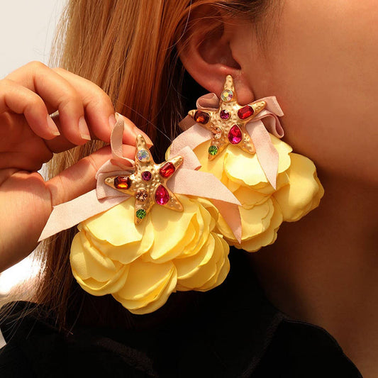 Handmade Starfish Floral Rhinestone Earrings