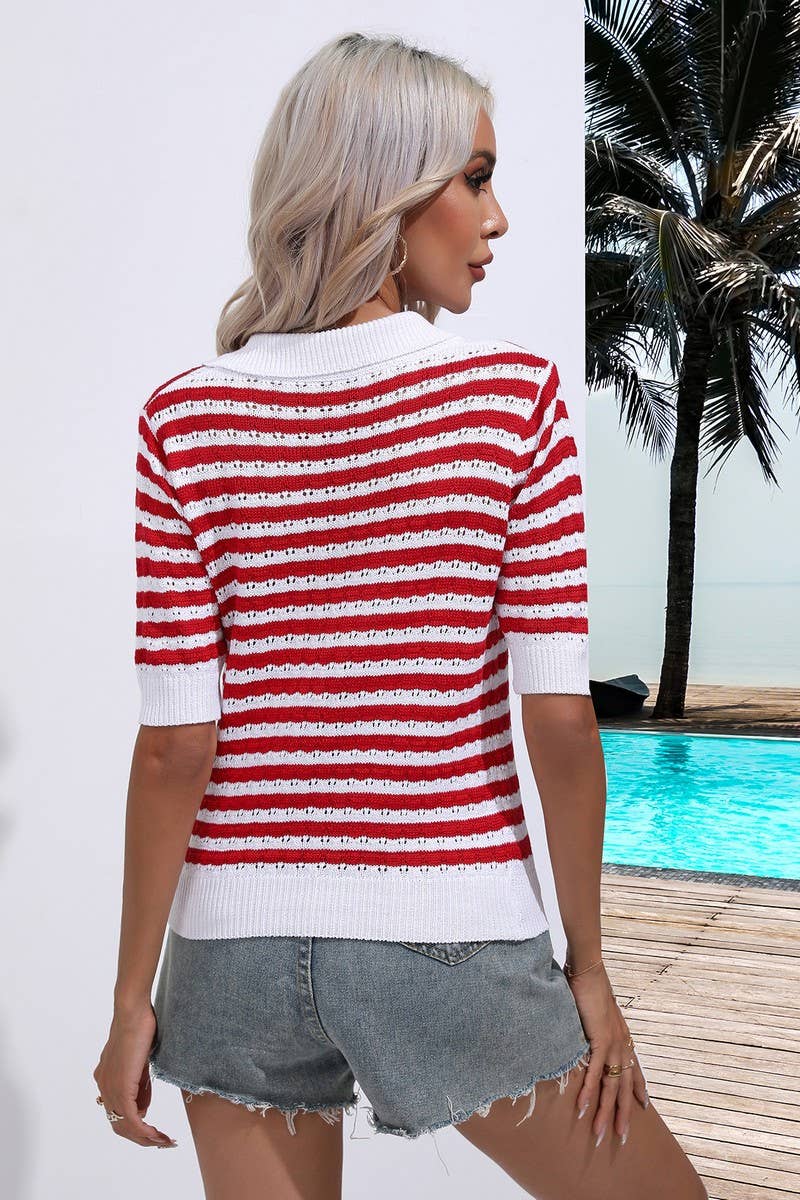 CWOSWS0061_Casual V-Neck Short Sleeve Pullover Sweater