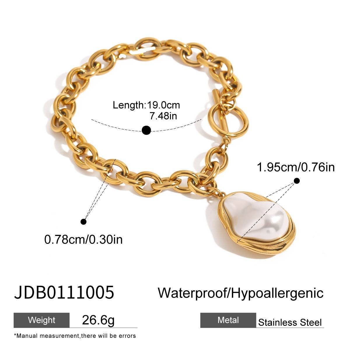 18K Gold Plated Pearl Pendant Cross OT Clasp Chain_CWAJE4759