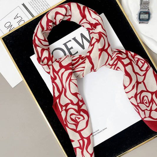 Velvet Rose Print Scarf - Elegant Fall/Winter Wrap