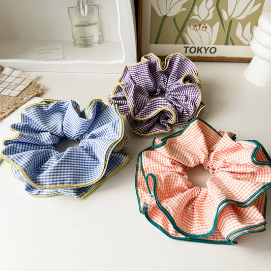 NICHE RETRO PLAID RUFFLED HAIR RING HAIR ROPE_CWAHA1352