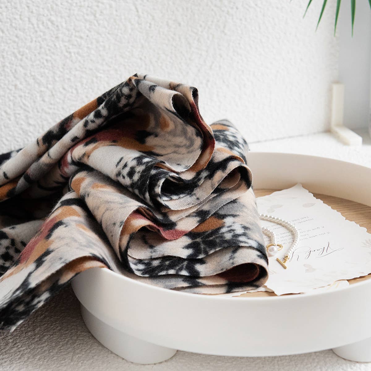 Floral Faux Cashmere Scarf??Soft Warm Tassel Shawl