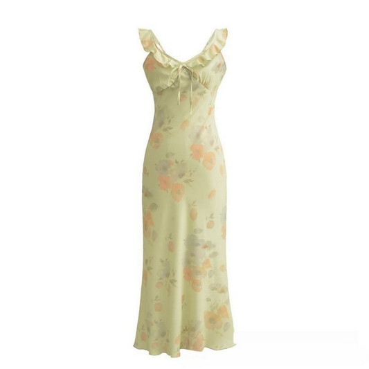 Elegant V-Neck Ruffle Sleeve Dress - French Style
