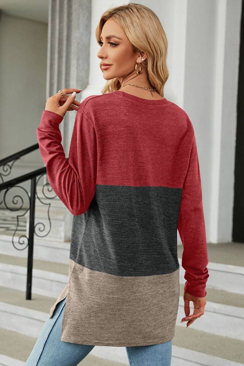 CWTBLL2818_CREW-NECK COLOR MATCHING LONG-SLEEVED TOP
