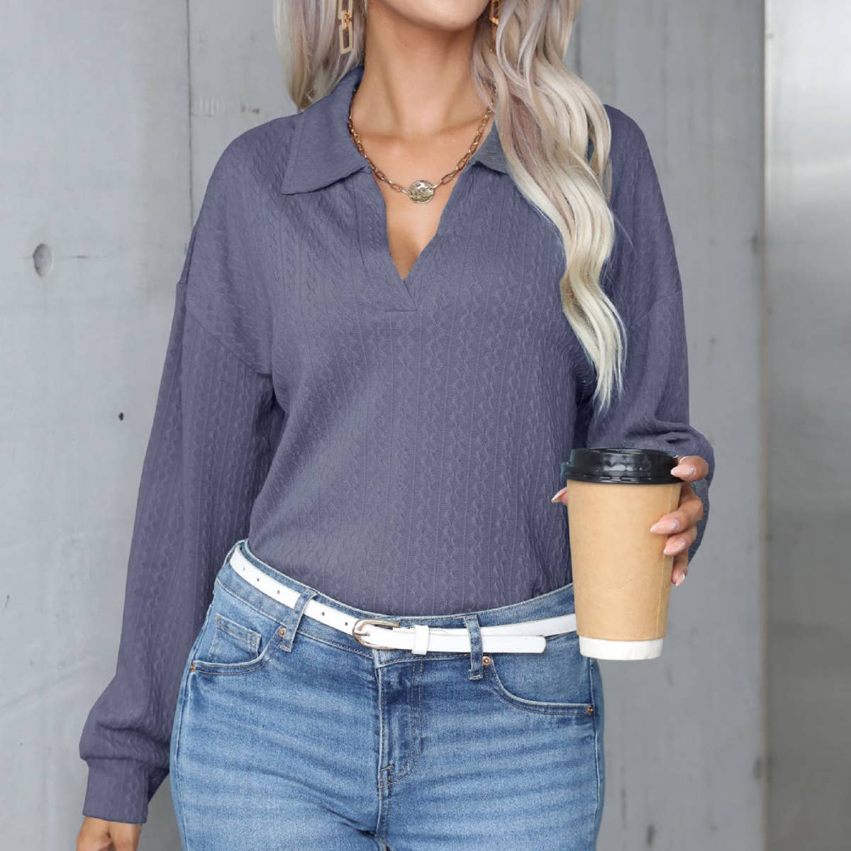 CASUAL SOLID COLOR CARDIGAN LOOSE POLO SHIRT