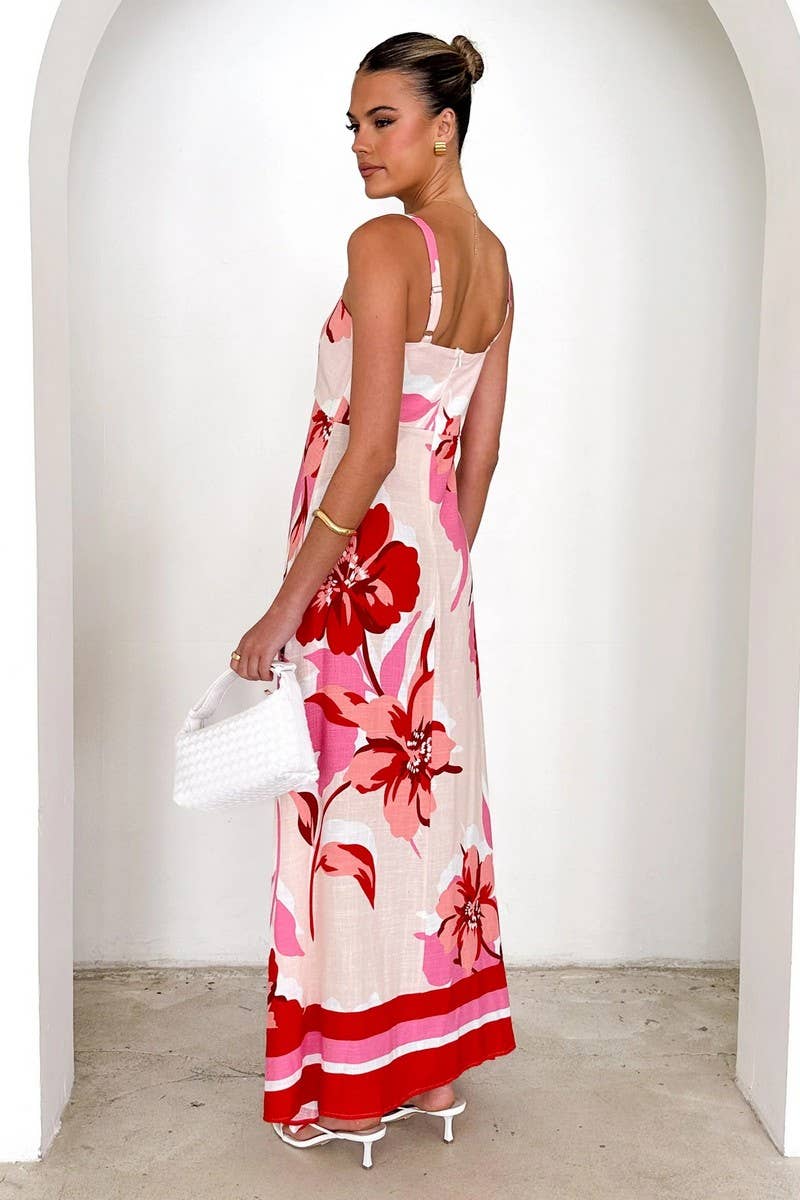 CWDHL1007_NEW SUMMER PRINTED SUSPENDER DRESS