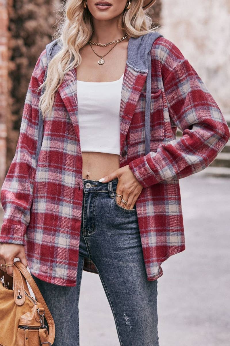 CWTSTL2178_WINTER FLANNEL PLAID HOODED LONG-SLEEVED SHIRT