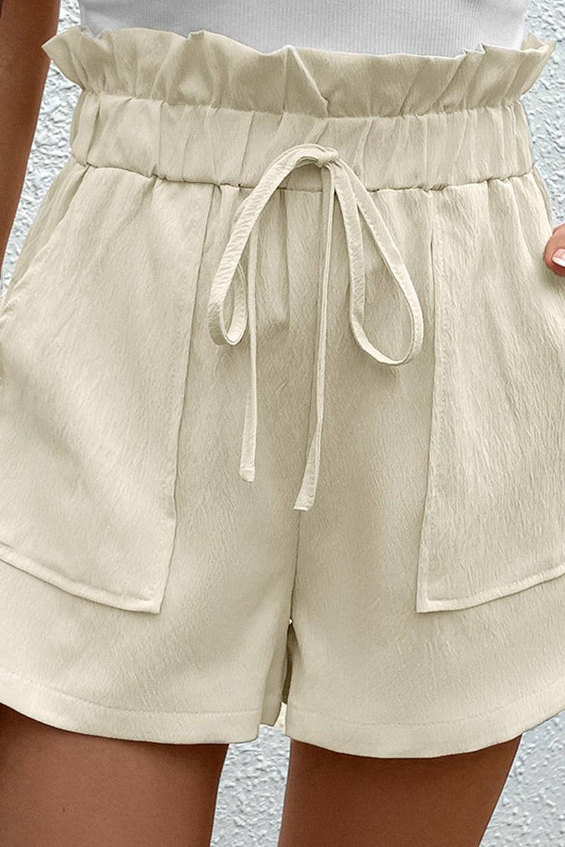 CWBSP0328_CASUAL SOLID COLOR ELASTIC WAIST SHORTS