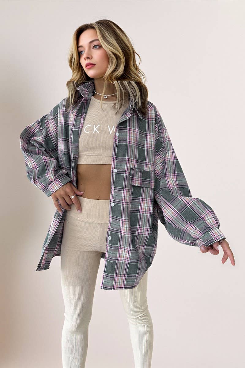 CWTBLL00595_COTTON COLORFUL LONG-SLEEVED PLAID SHIRT