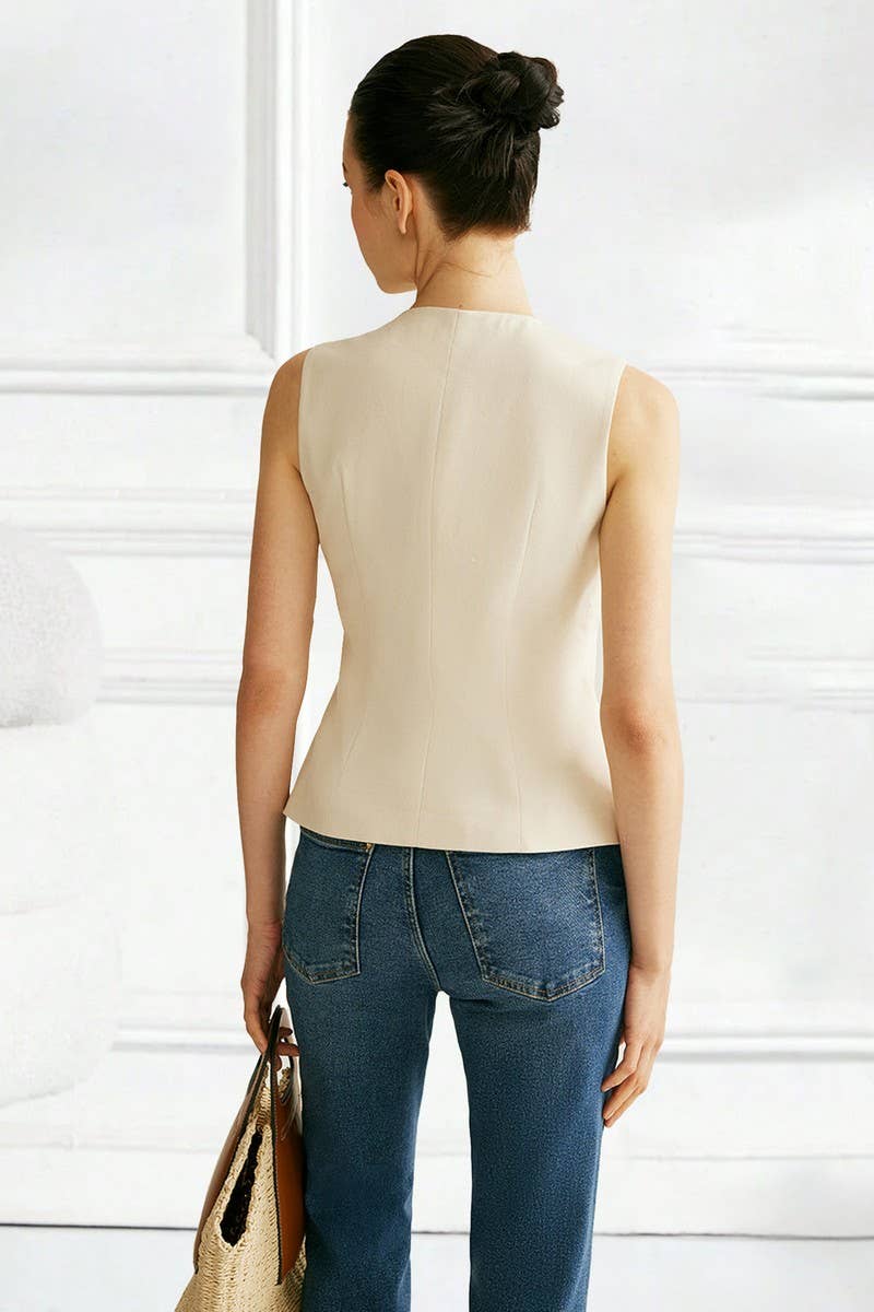 CWTBLSL1002_BUTTON FRONT SOLID COLOR SLEEVELESS VEST