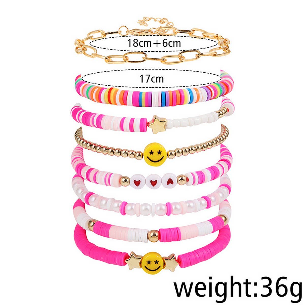 POLYMER CLAY HEART SMILEY FACE BRACELET SET_CWMM3515
