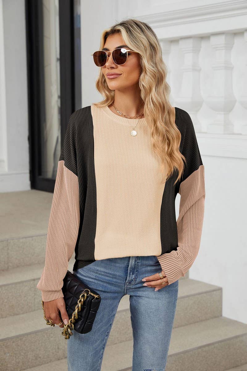 CWTBLL3666_FASHIONABLE LOOSE THREAD SPLICING T-SHIRT