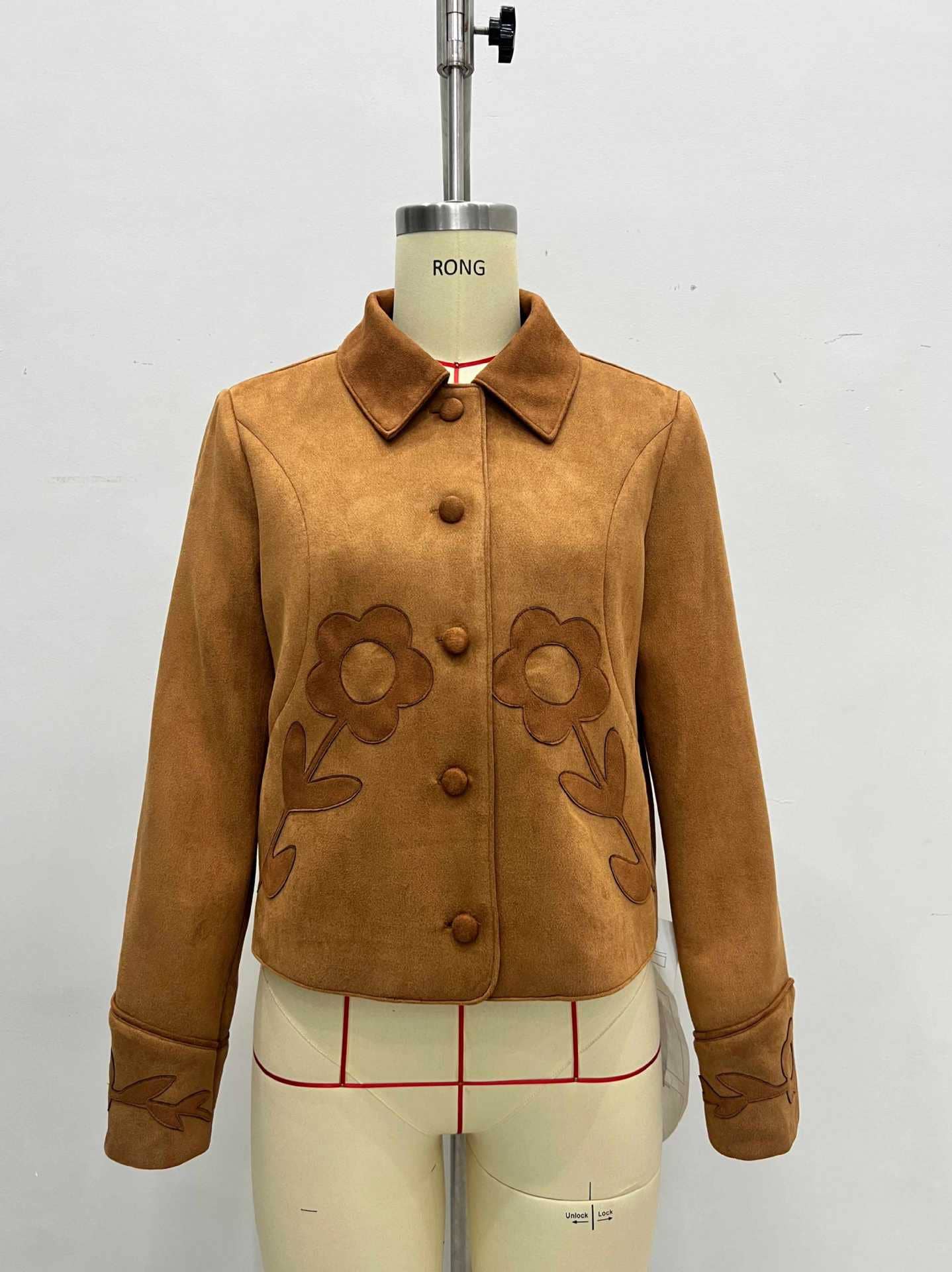 Floral embellishment lapel stylish short coat