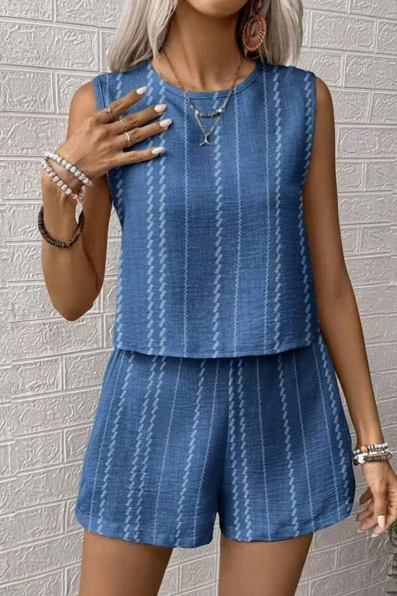CWSTB2054_CASUAL STRIPED SLEEVELESS TANK AND SHORTS SET