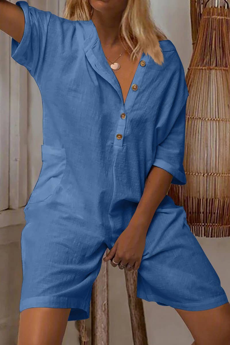 CWSJS1736_SOLID SLIM FIT CASUAL POCKET BUTTON ROMPER