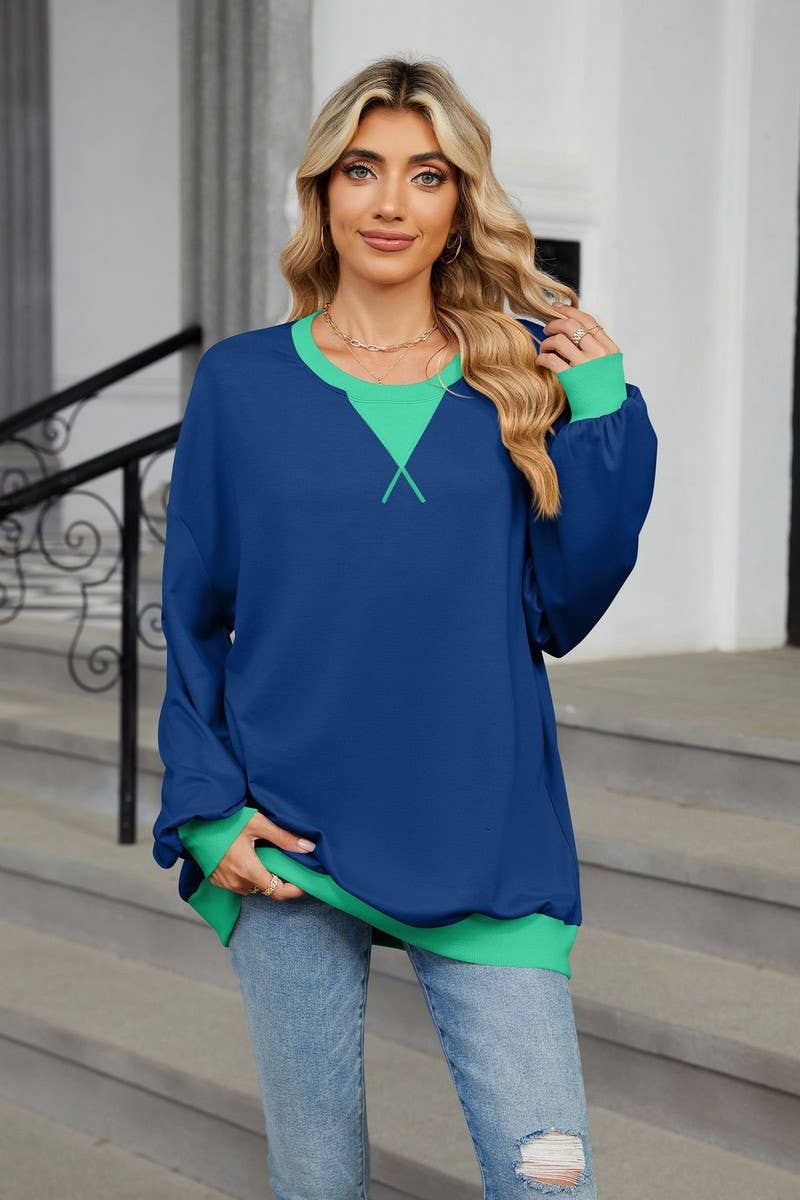 CWTBLL01311_CREW NECK COLORBLOCK LONG SLEEVE SWEATSHIRT