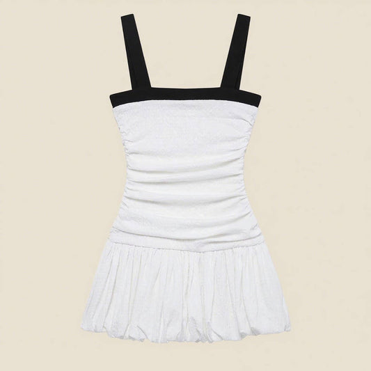 Contrast color one line collar short dress