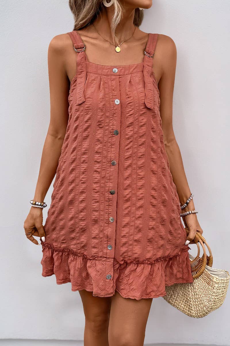 CWDSD8294_SOLID TEXTURED RUCHED RUFFLE HEM DRESS