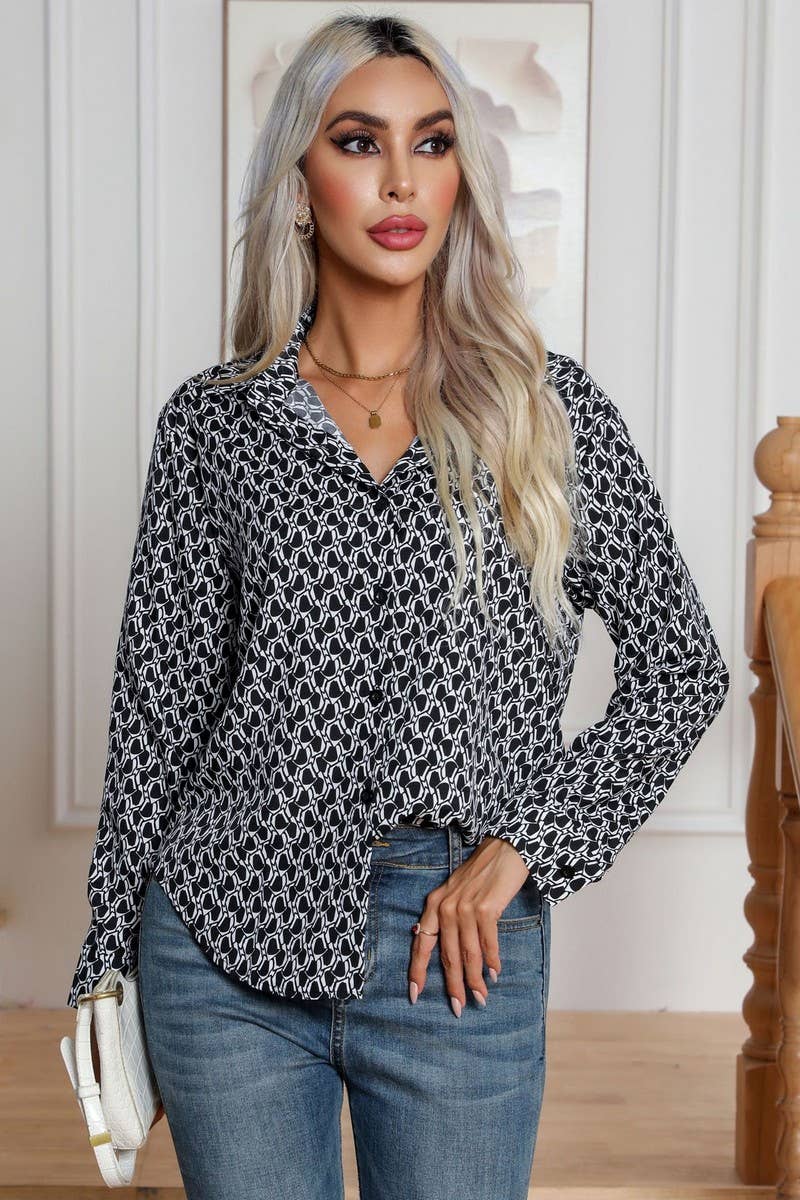 CWTBLL0696_Button Down Casual Long Sleeve Print Top