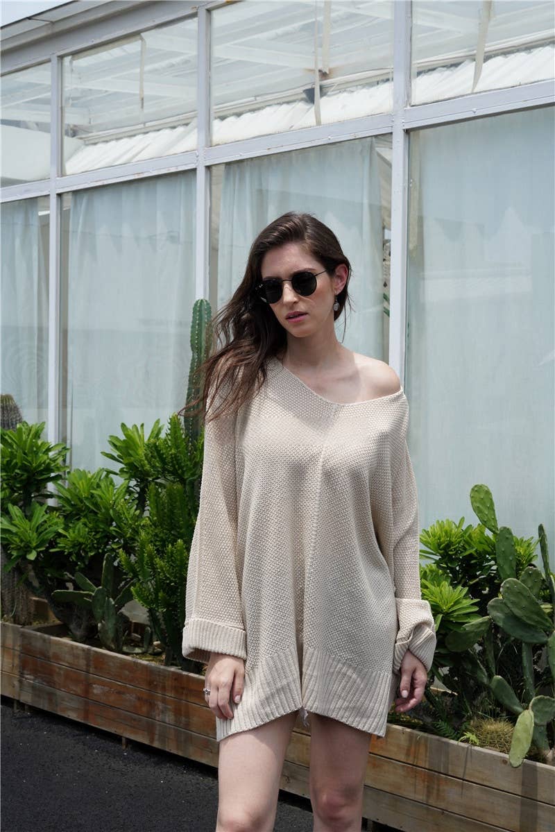 CWOSWL1417_V-Neck Long Sleeve Pullover Sweater