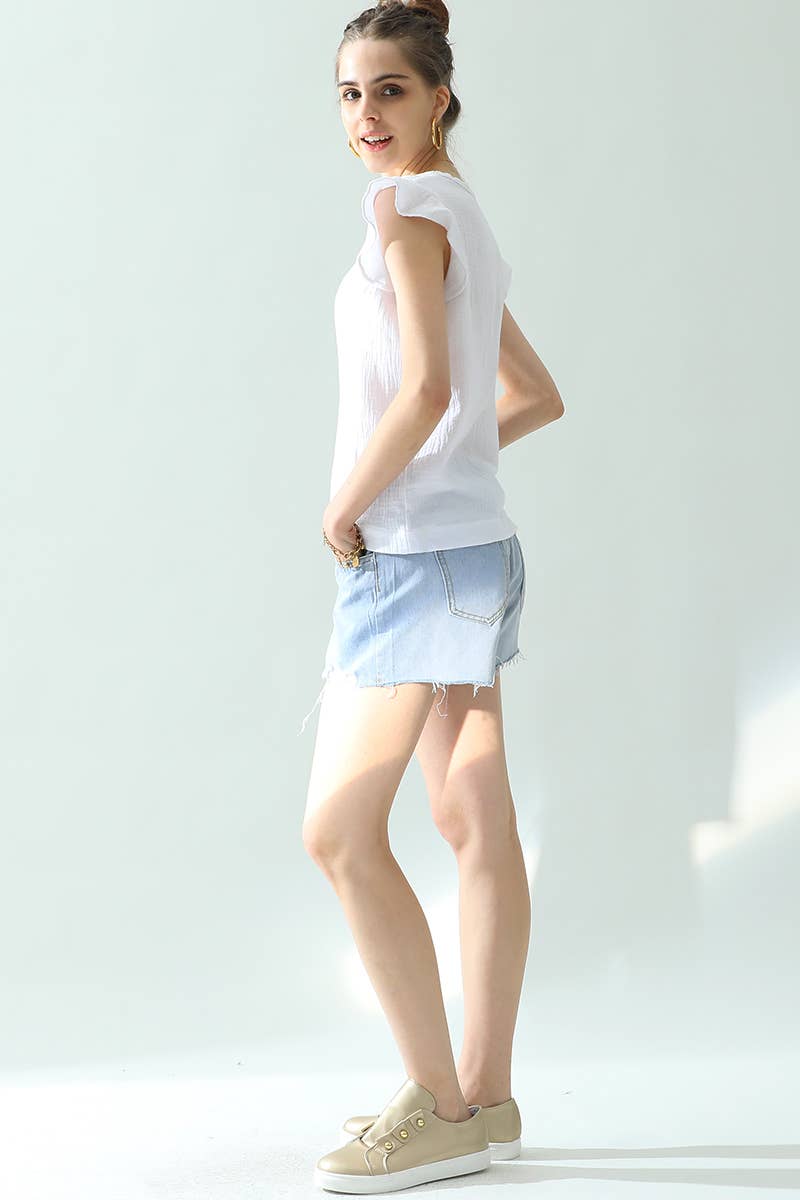 CWTTS688_V NECK BUTTERFLY RUFFLE TUNIC TOP