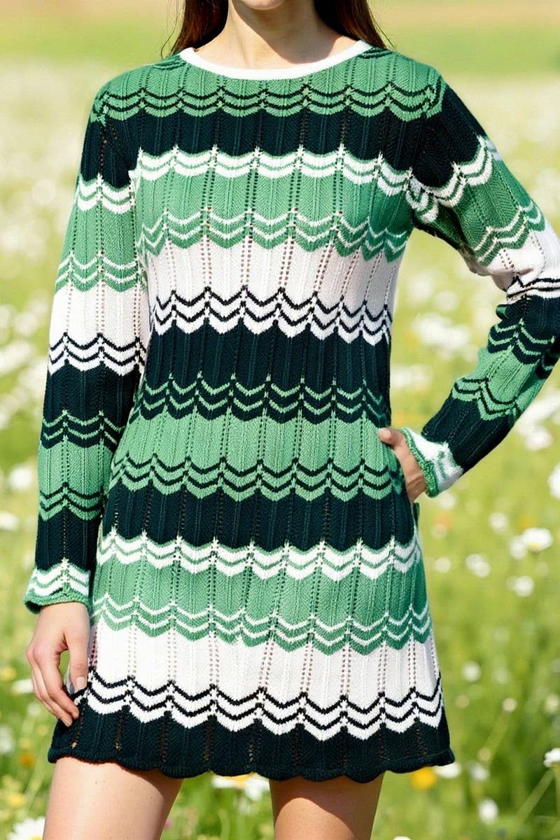 CWDSD10564_COLORBLOCK LOOSE STRIPED SWEATER DRESS