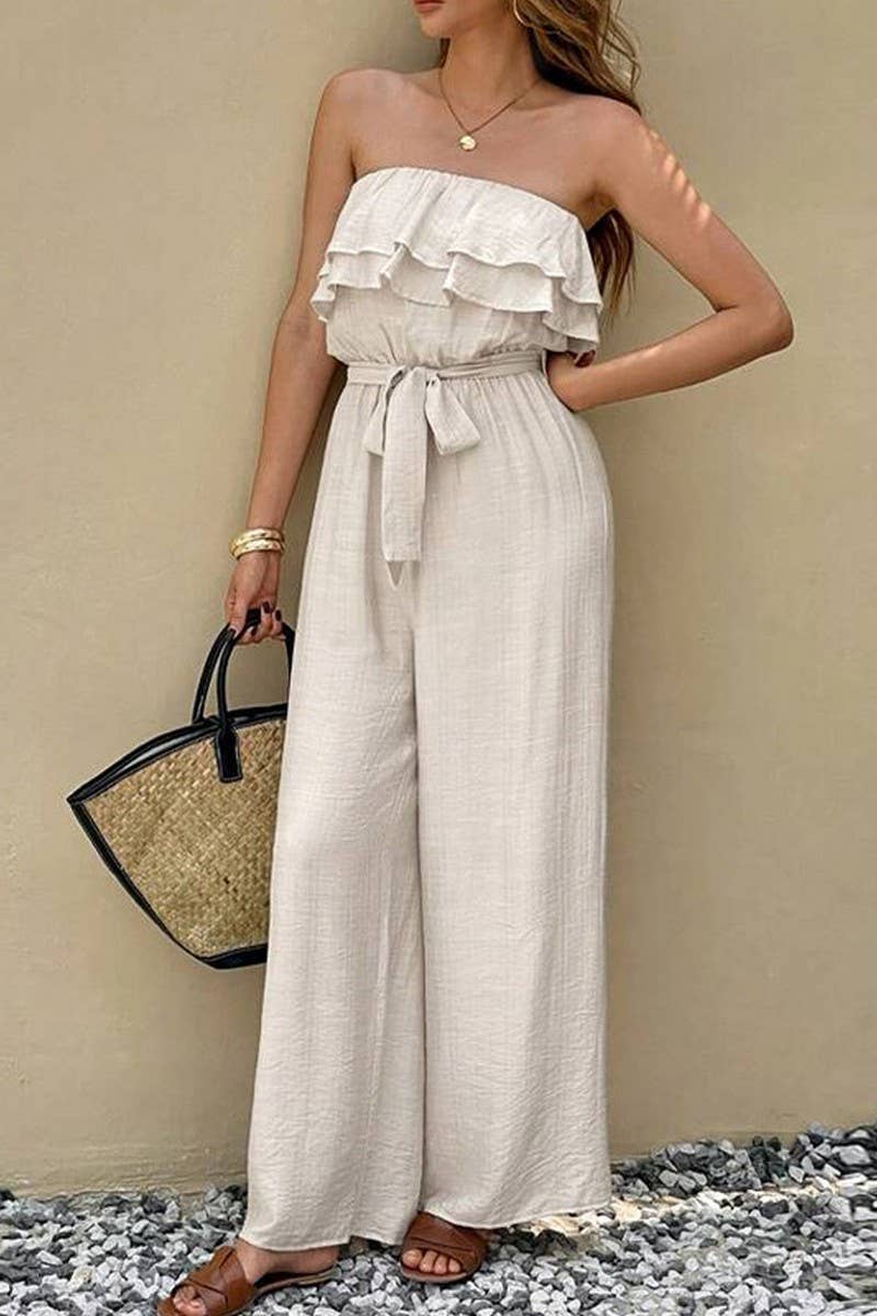 CWSBSSL0159_SUMMER SLEEVELESS RUFFLED LACE-UP JUMPSUIT