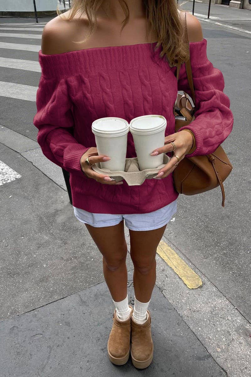 CWOSWL07535_SOLID COLOR CASUAL OFF-SHOULDER KNITTED TOP