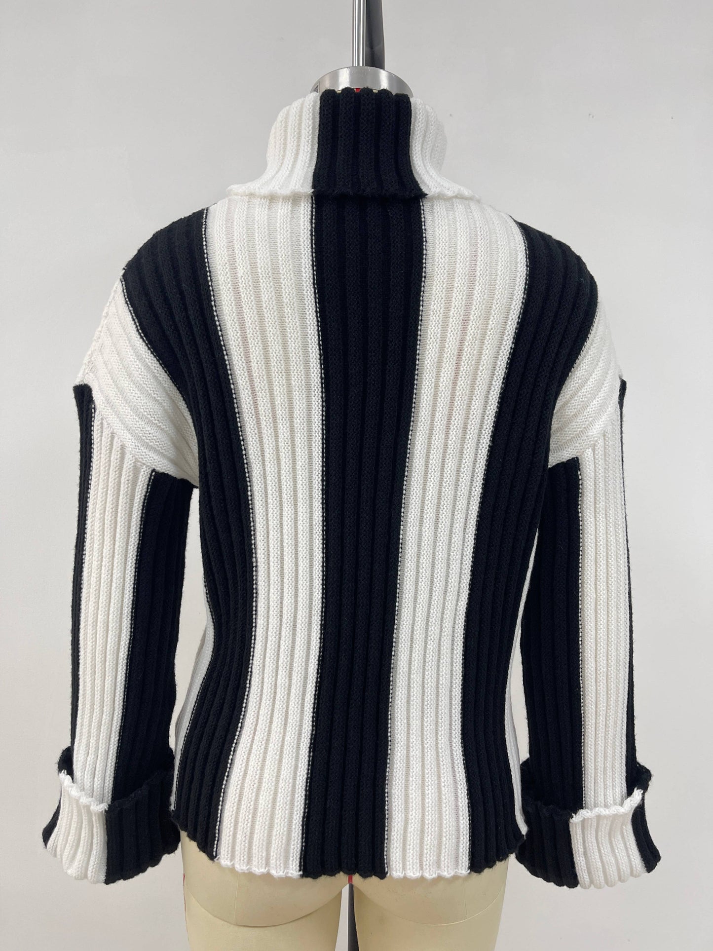Color-blocking and patchwork high-neck sweater