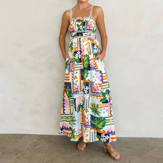 Elegant and refined plaid printed halter dress