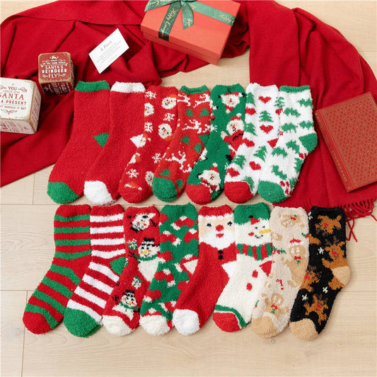 SANTA CLAUS ELK CORAL VELVET SOCKS