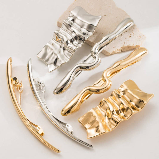 Wrinkled Metal Hair Clip – Elegant Low Ponytail_CWMM8539