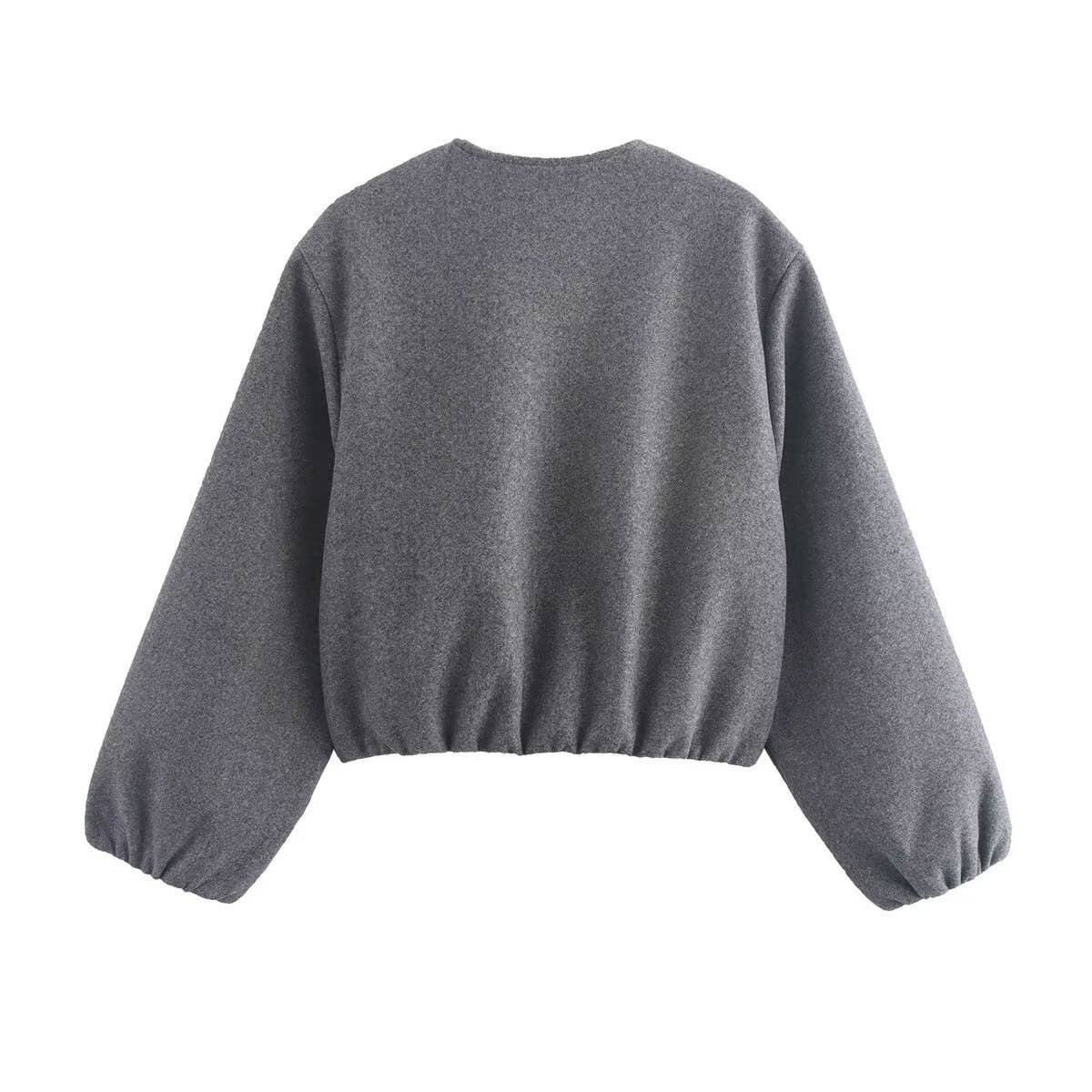 CREW NECK LONG SLEEVE WITH POCKET ZIPPER CARDIGAN