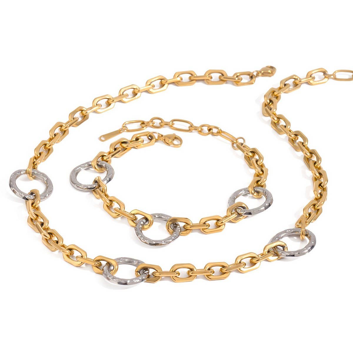 18K Gold Silver Hammered Round Pendant Necklace_CWAJE4859