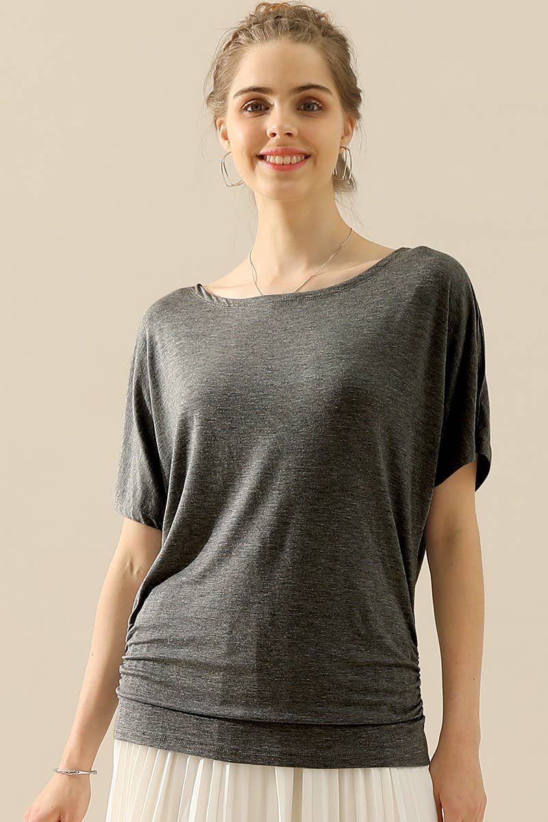 CWTTS640_DOLMAN SIDE SLIT SHORT SLEEVE BOAT NECKLINE TEE