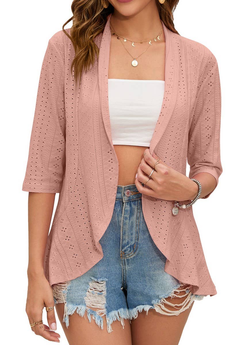 CWOCAL00576_SUMMER SOLID COLOR RUFFLED CARDIGAN