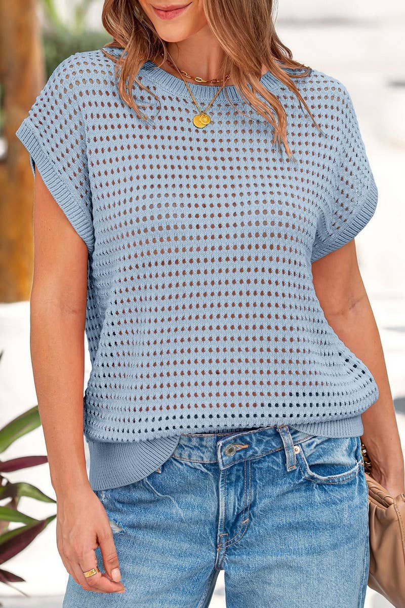 CWTTS1365_SUMMER HOLLOW SUN PROTECTION KNITTED TOP