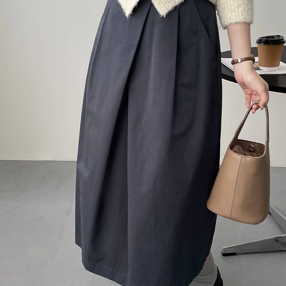 Design sense irregularly pleated A-line skirt