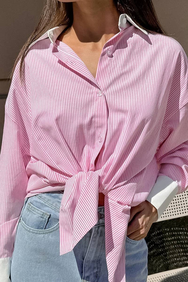 CWTBLL00575_PINK OVERSIZED STRIPED LONG-SLEEVED SHIRT