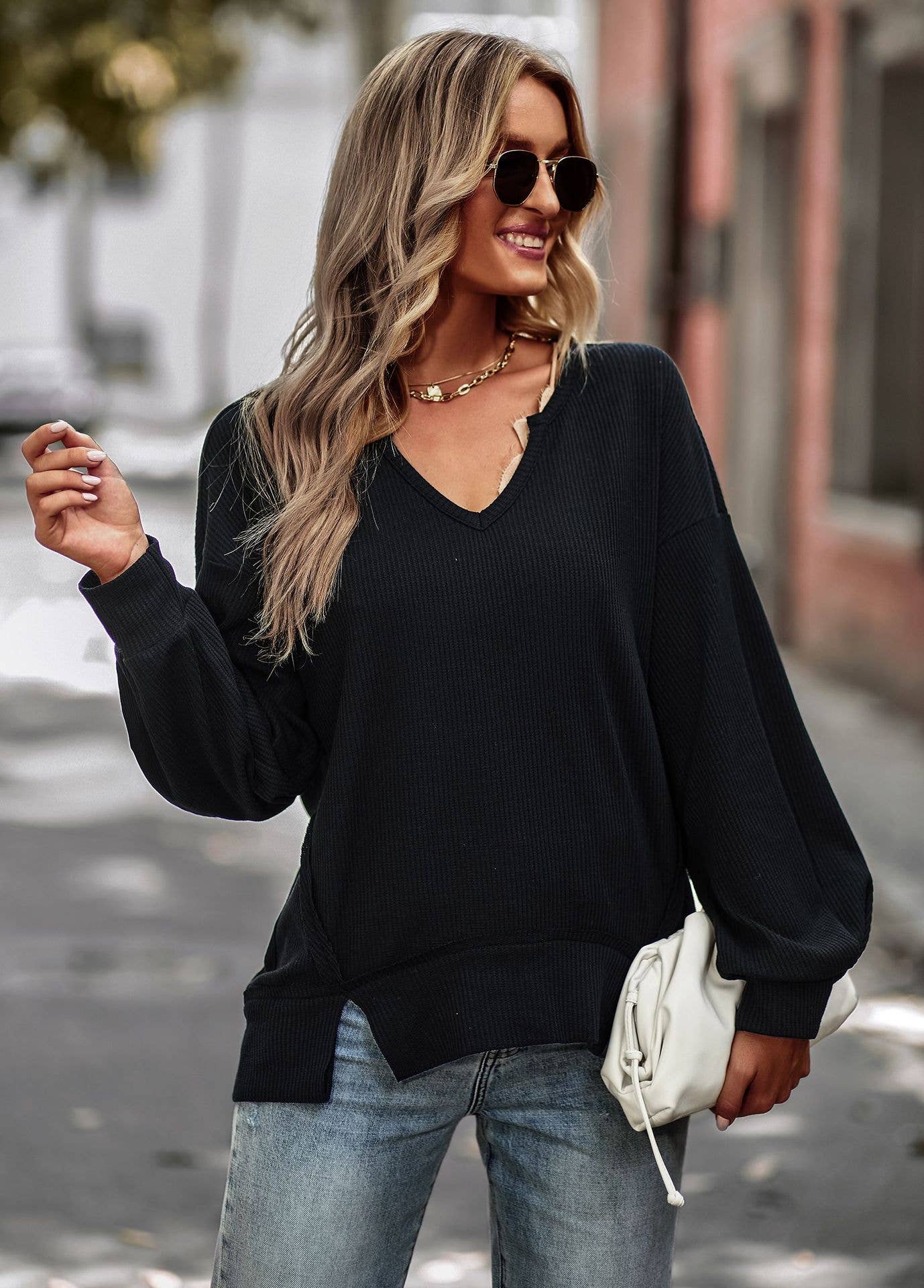 BAGGY SHORT FRONT LONG BACK SOLID COLOR T-SHIRT