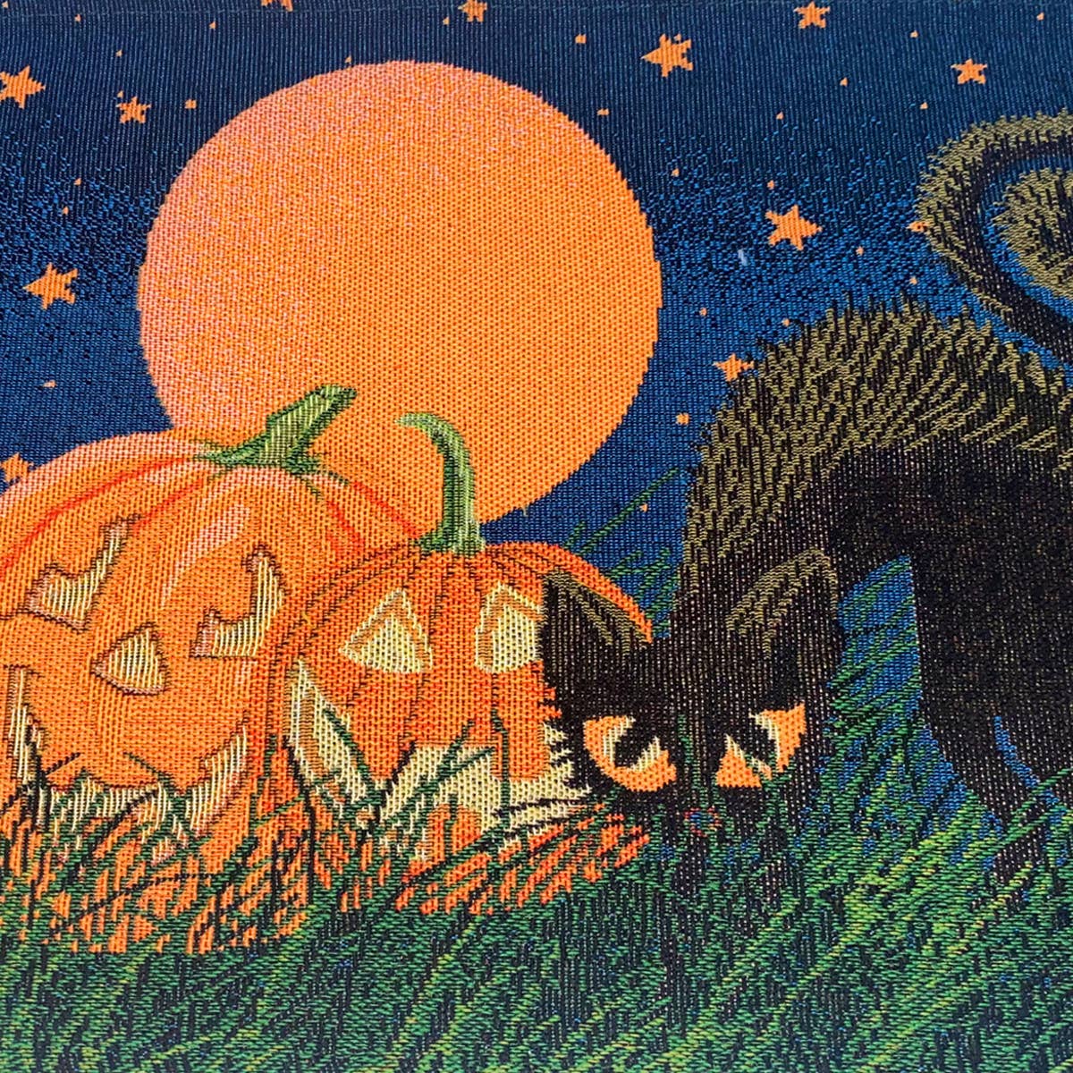 HALLOWEEN FULL MOON BLACK CAT TABLE RUNNER
